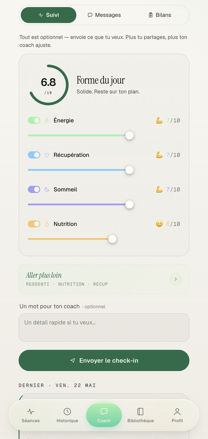 Check-in quotidien de l'app Ype