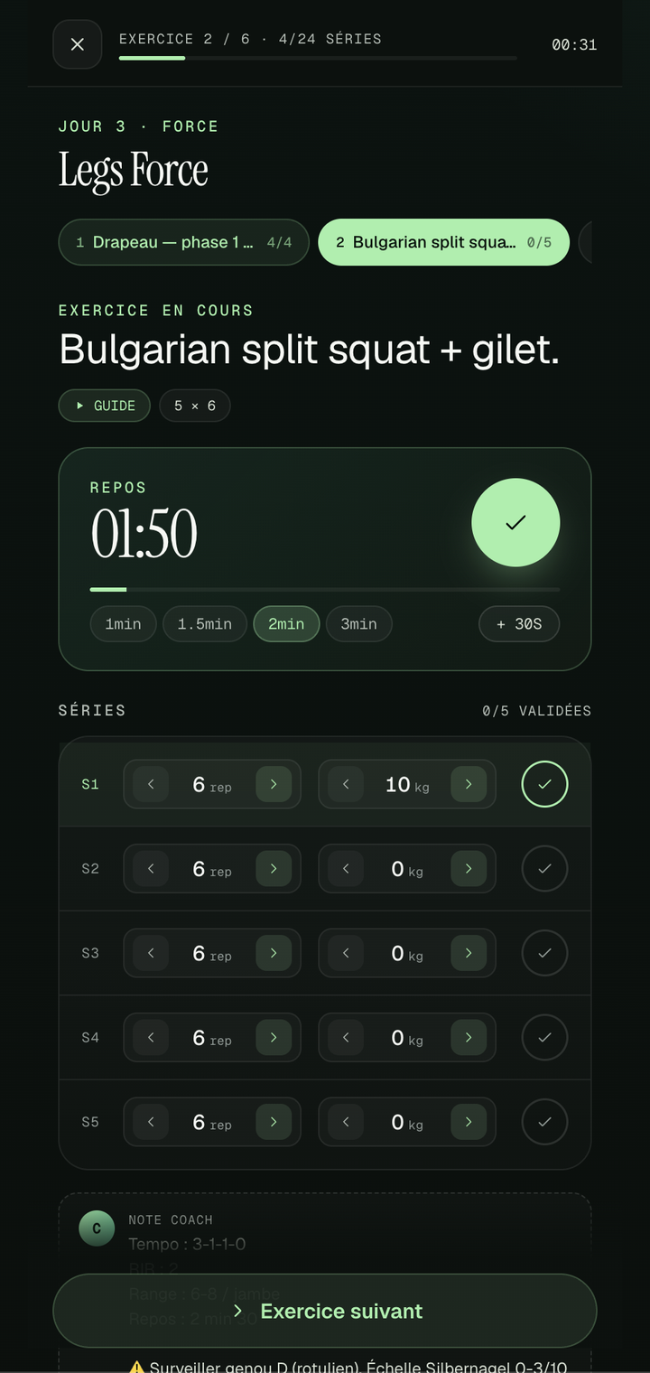 Player de séance de l'app Ype